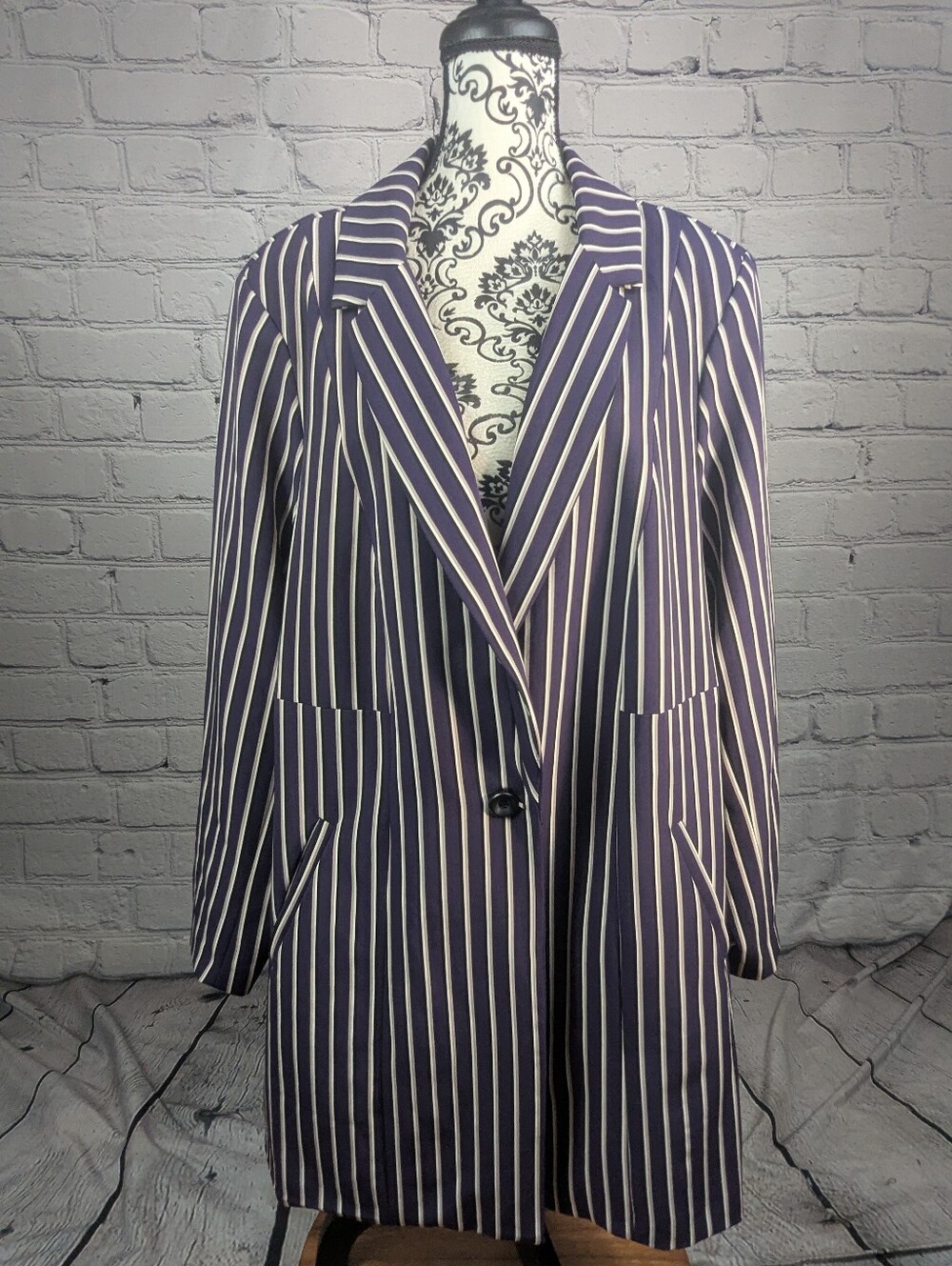 Torrid Striped Navy and White Long Blazer Jacket - Women